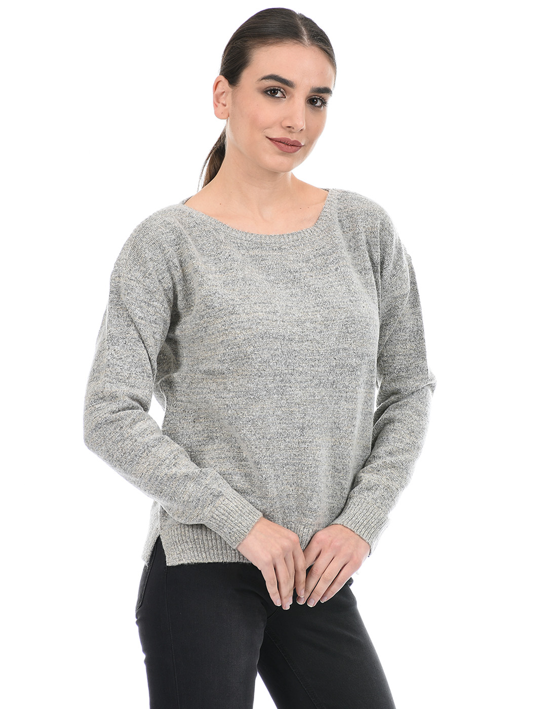 Species Women Self Design Grey Sweater